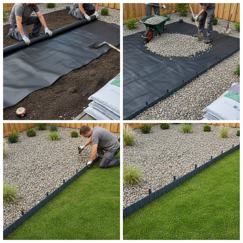 ขั้นตอนการปูกรวดแม่น้ำในสวน