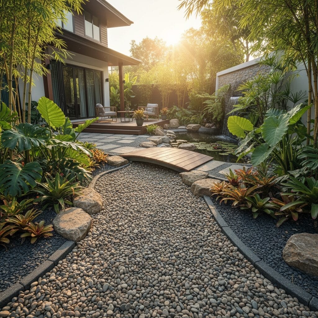 สวนสมบูรณ์ที่ปูด้วยกรวดแม่น้ำแล้ว